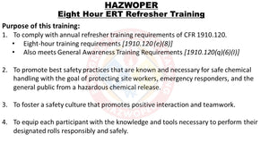 Hazwoper (8-hour) Operations Level/Awareness Level/ Annual Refresher Training